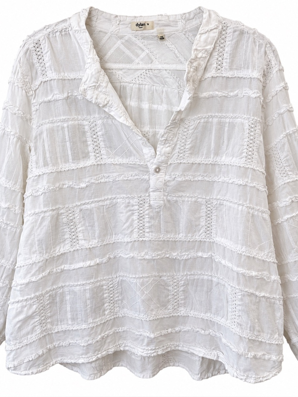 NWOT Dylan White Lightweight Textured 100% Cotton V-Neck Blouse